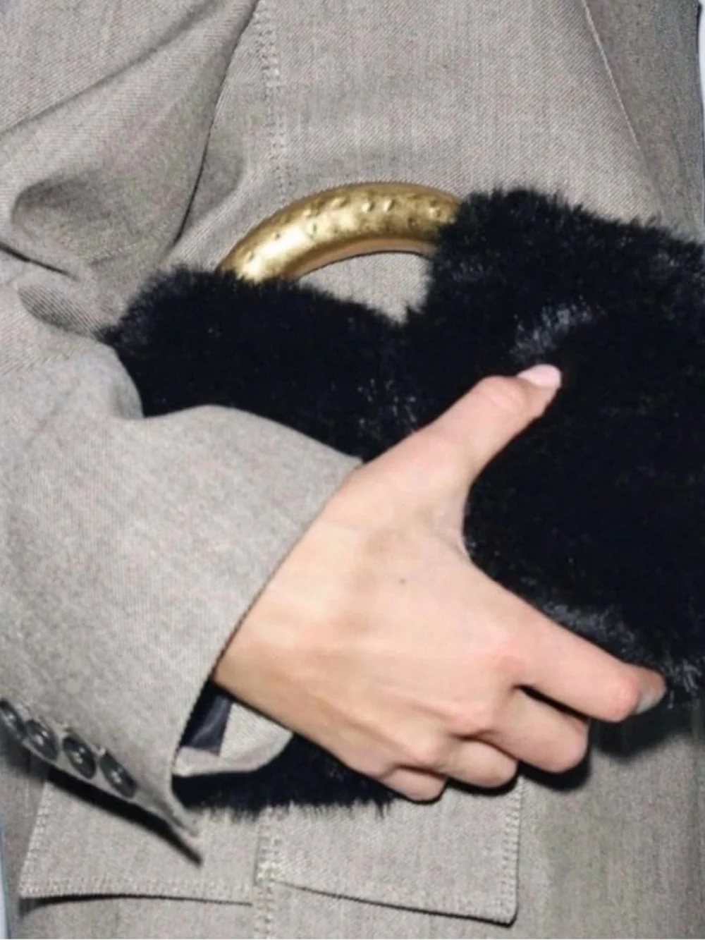 Black Faux Fur Bag with Gold Handle New 🔥🔥